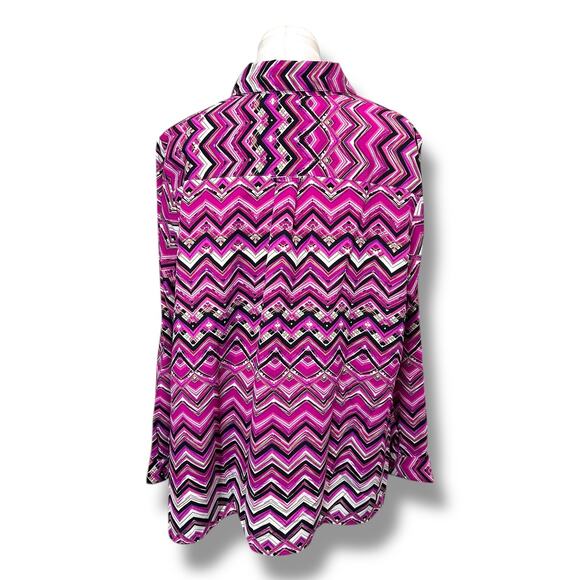 Kim Rogers Curvy Womens 3X Long Sleeve Button-Up Chevron Zigzag Print Blouse - Picture 4 of 9